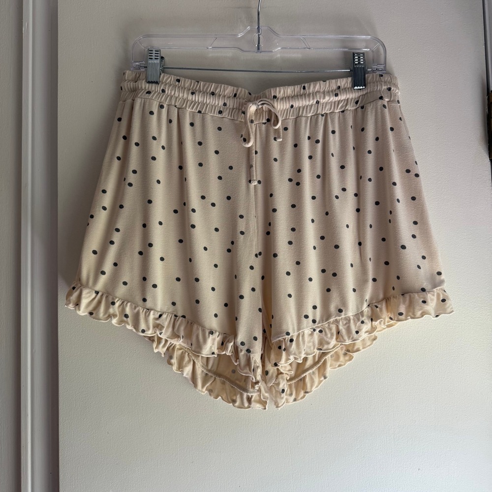 Rylee + Cru Womens Polka Dot Ruffle Lounge Shorts Cream Black XL